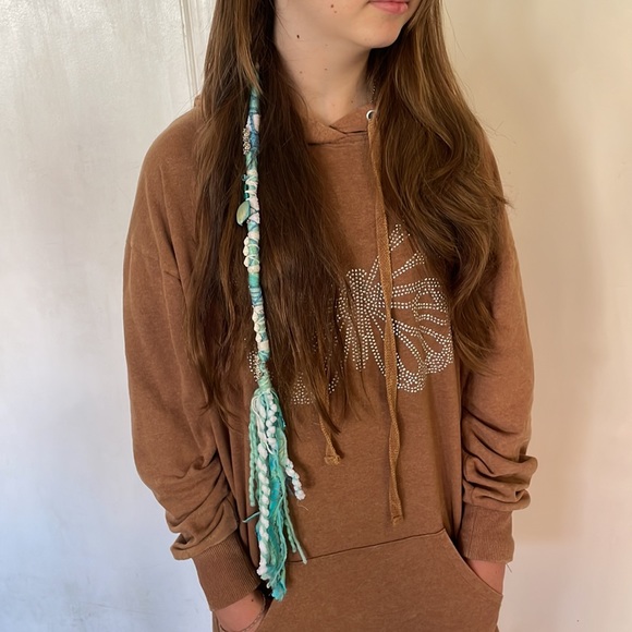 Mermaid Gypsy Hair Braid Removable Dread Blue White Turquoise Shells Beads - Picture 4 of 5